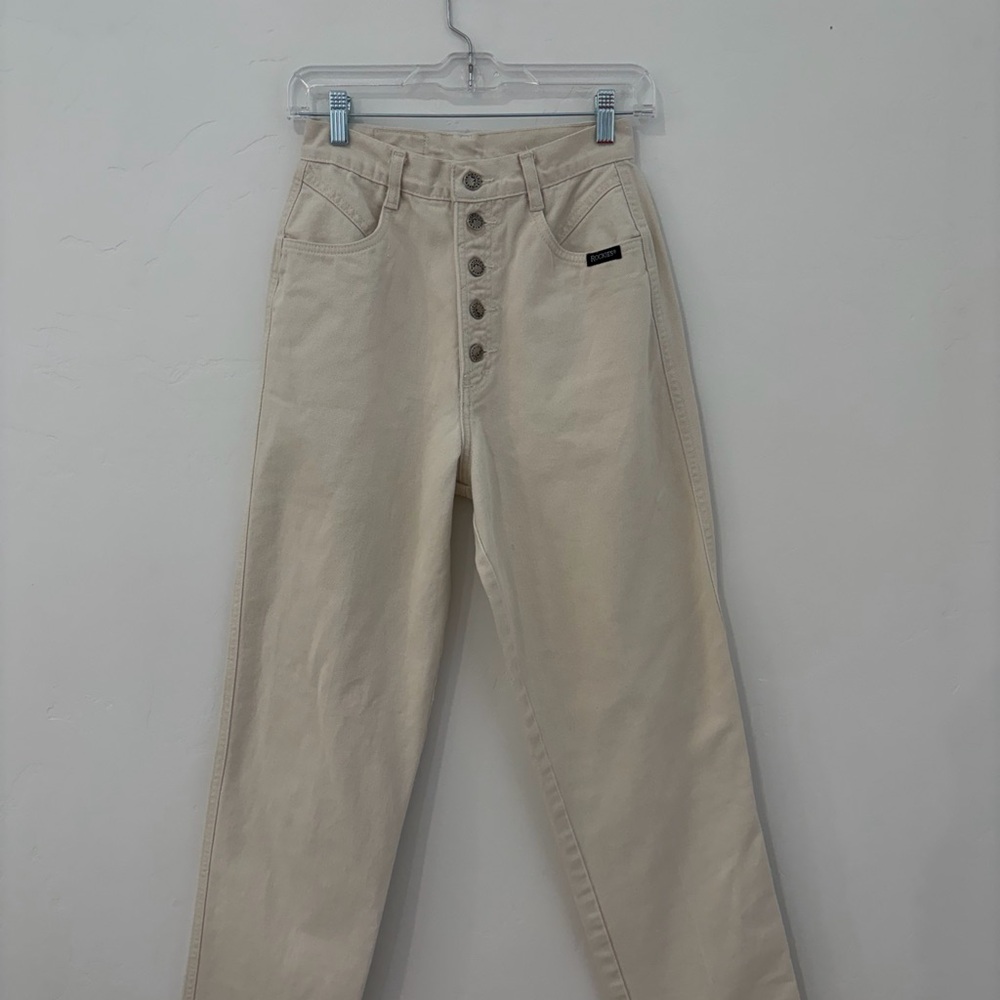 Vintage Rocky Mountain Western High Rise Buttonfly Jeans Beige 28x36